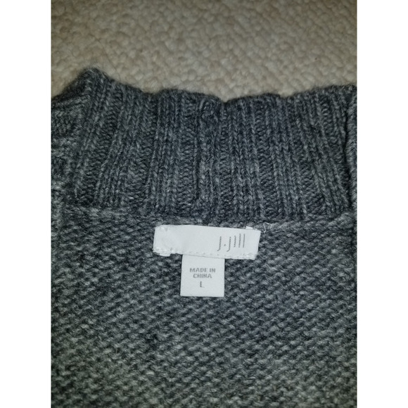 Womens Sweater-J. JILL-grey/black Nordic wool long open cardigan ls Fair Isle-L - Picture 4 of 4